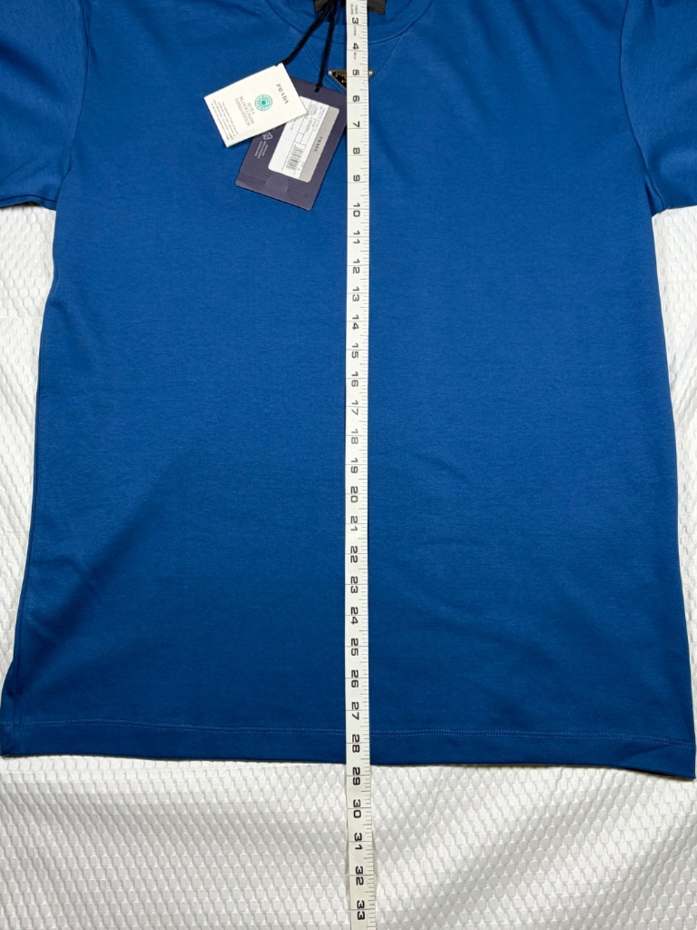 AUTHENTIC PRADA MEN'S BLUE COTTON TRIANGLE METAL LOGO T-SHIRT SMALL OVERSIZED - Picture 6 of 7